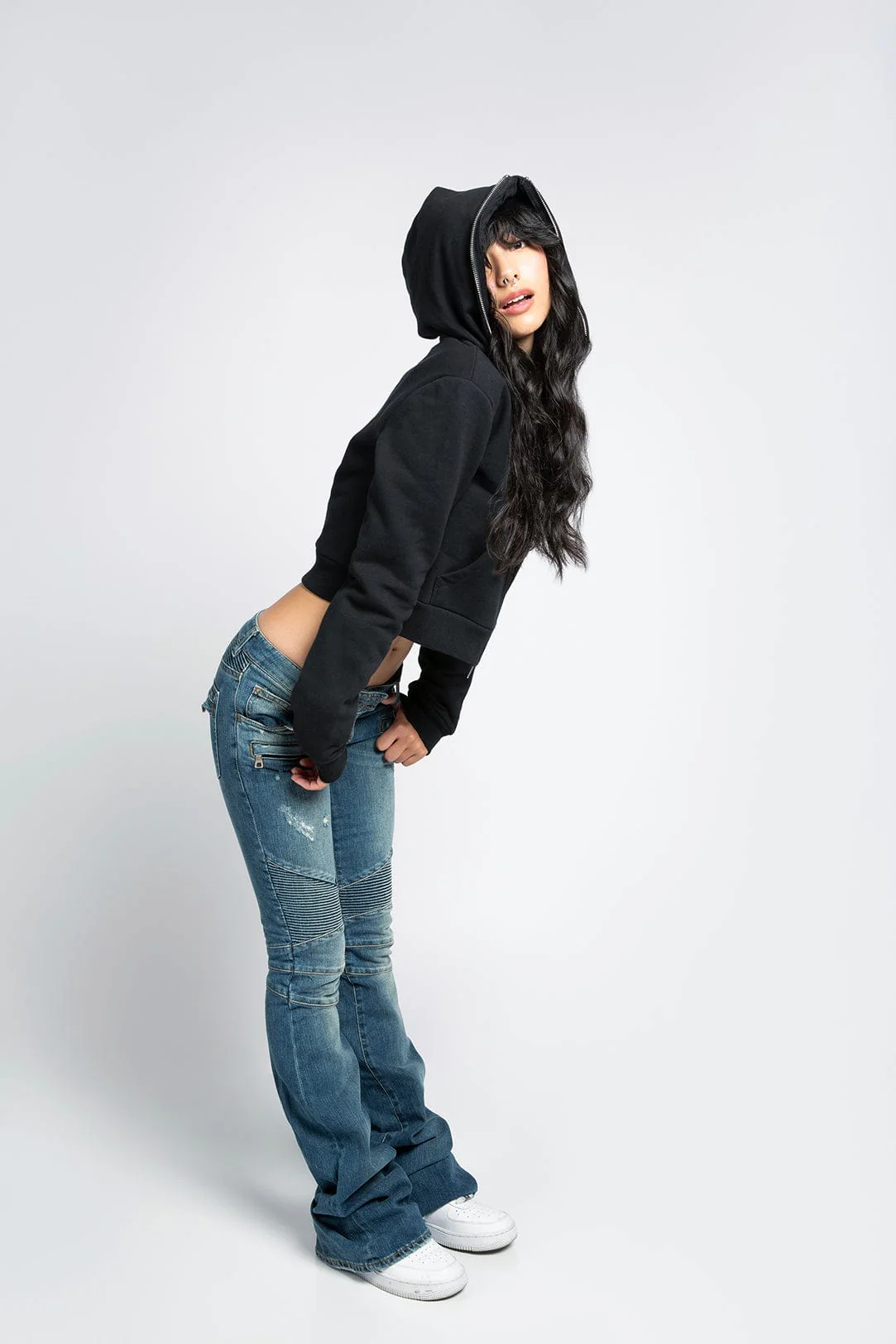 Cropped Full Zip Body Bag Hoodie - Image 6