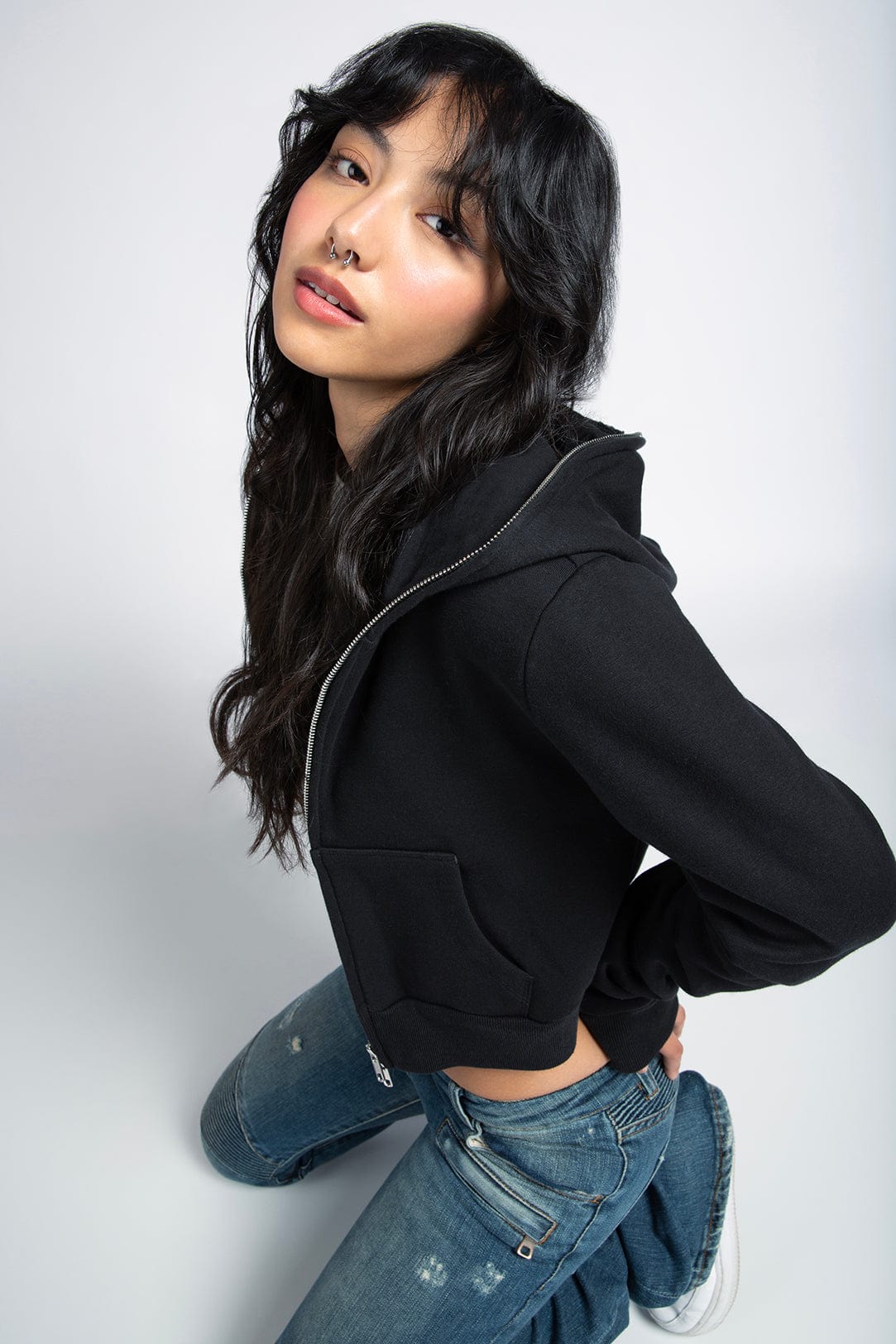 Cropped Full Zip Body Bag Hoodie - Image 8