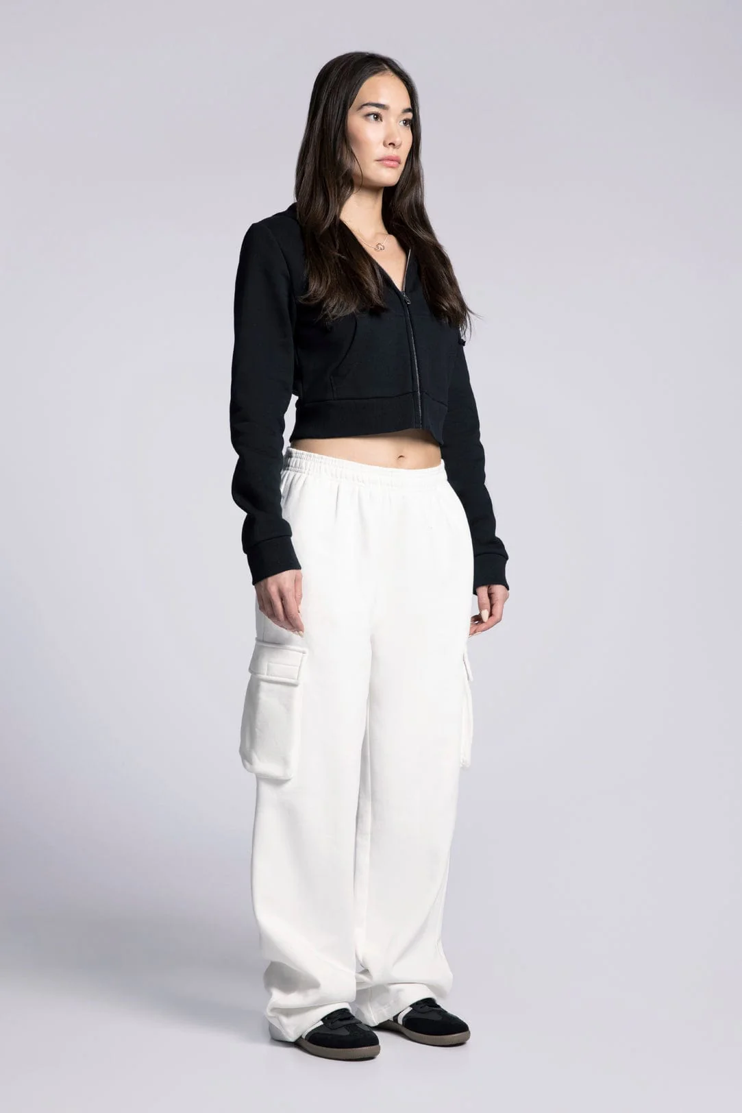 Cropped Zip Up Drawstring Hoodie - Image 3
