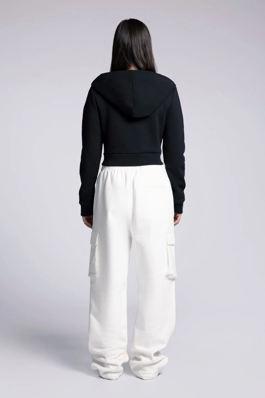 Cropped Zip Up Drawstring Hoodie - Image 4