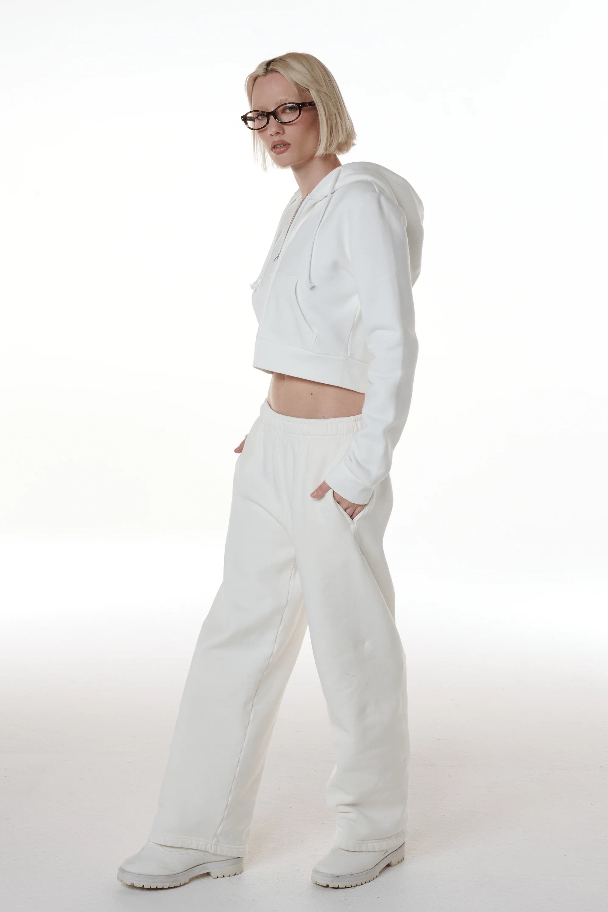Cropped Zip Up Drawstring Hoodie - Image 7